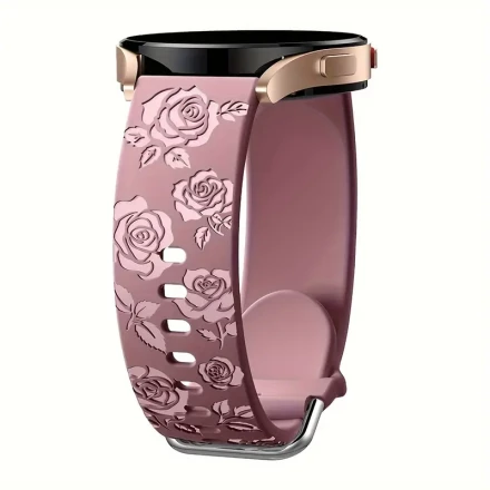 Smooth floral carving strap compatible with Galaxy Watch 7 6 5 4 40mm 44mm/5 Pro/6 Classic 47mm/Watch 4 Classic/Active 2, 20mm soft and cute silicone sports strap suitable for Samsung strap for women and men (excluding watch)