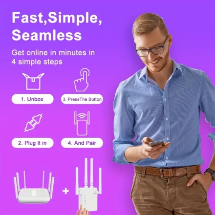 WIFI6 Signal Booster, AP Routing/Expansion Signal Dual Mode, Can Be Used as a Router, Enhance Your Signal to 1200Mbps WiFi 2.4＆5GHz Dual Frequency Bands, Strong WiFi Signal and Strong Penetration 35 Devices 4 Modes 1-TAP Setting, 4 Antennas 360° Full Cove
