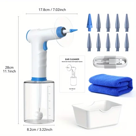 Inskam Rechargeable Ear Wax Removal Kit with 4 Modes - USB & Battery Powered, Includes Basin, Towel & 10 Tips