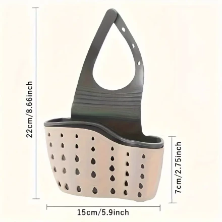 1pc Adjustable Plastic Sink Storage Holder with Soap Sponge Dishcloth Shelf - Hanging Drain Basket Bag for Kitchen Accessories, Maximize Your Storage Space, Kitchen Sink Accessories