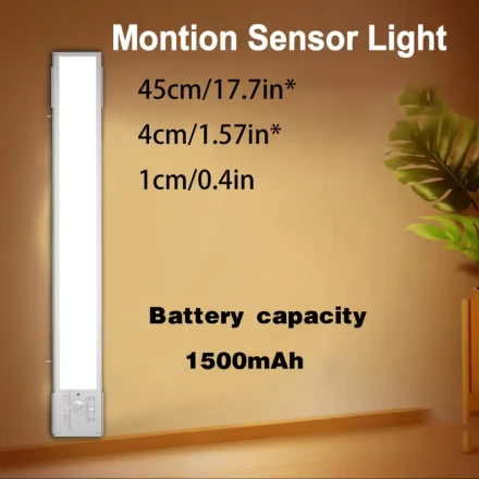 10.01-44.96 cm 1500 mAh Large Capacity Rechargeable Wireless Motion Sensor LED Light Strip, 3 Color Temperatures, Adjustable Brightness, USB Type-C Rechargeable Night Light Indoor Motion Detector Light for Kitchen, Bedroom, Hallway, Closet Light, Thanksgi