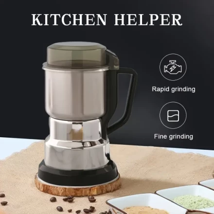 1pc Premium Stainless Steel Electric Grinder - Large, Sleek Design with 4 Upgraded Blades, One-Touch Start, Fine Powder Grinding for Coffee & Traditional Chinese Medicine Ingredients, 220V-240V, US Plug Adapter Included, Coffee Grinder