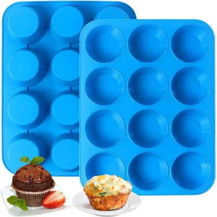 12Cups Silicone Muffin Pan - Silicone Cupcake Pan Nonstick Silicone Molds Great for Making Muffin Cakes, Bread, Baking Tools, Kitchen Accessories