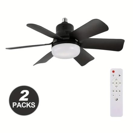 Two Rotatable Smart Ceiling Fans with Lights and Remote Control, E27/E26 Ceiling Fan with Dimmable LED Light, 3-speed Wind Speed Adjustment, Small Bulb/Ceiling Fan Suitable for Bedroom, Kitchen, Living Room, Balcony---No Wiring Required, Simple Installati
