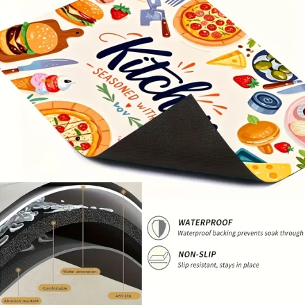 1pc Kitchen Seasoned with Love Non-Slip Stove Cover - 71.88 x 52.07 cm, Heat-Resistant & Scratch-Resistant, Colorful Food Illustrations, Multi-Purpose for Electric Glass Stoves, Ovens, Washers & Dryers, Home Kitchen Appliance Decor, Stove Top Protectors