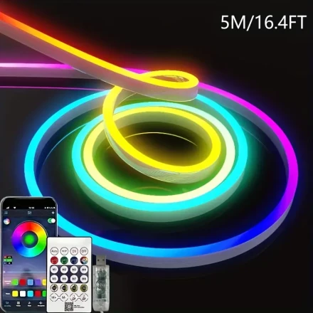 1pc NONZHU 5M RGB LED Neon Light Strip, USB Powered, Water-Resistant, 3000+ Lumens, Multi-Mode with Music & Game Sync, App/Remote Control, for Bedroom, Living Room, Gaming Area, Christmas Decor