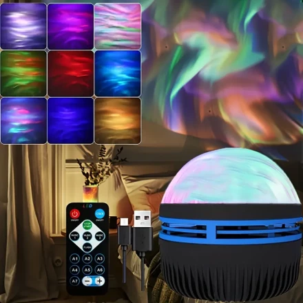 1pc USB-Powered LED RGB Northern Lights Projection Light, Starry Night Sky Projector.For Room Living Room Bedside Atmosphere Mini Night Light