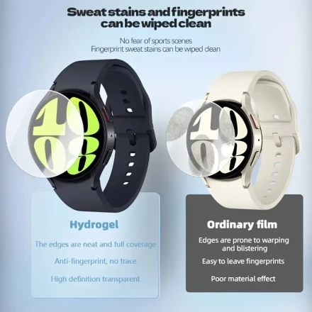 4pcs full coverage soft water gel screen protector, suitable for Samsung Galaxy Watch Ultra, Watch 7, 6, 5, 40mm, 44mm, 43mm, 47mm, FE PRO Ultimate Design and other waterproof, anti-fingerprint, no bubbles, thin and soft, non-glass