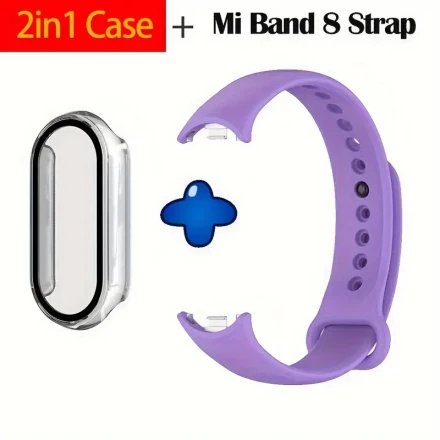 2in1 Hard PC Tempereted Glass Case + Sport Strap for Mi Band 8