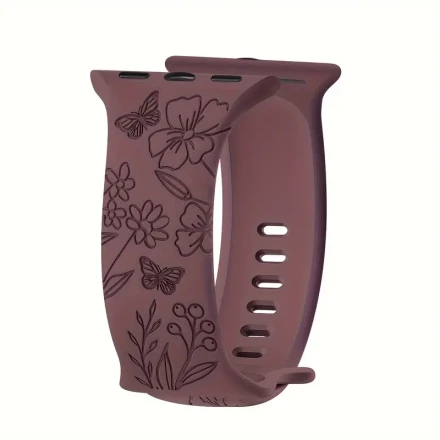 Floral Engraved Bands Compatible with iWatch Band 40mm 41mm 38mm 42mm 44mm 45mm 49mm Women, Soft Silicone Cute Wildflowers Sport Laser Strap for iWatch Bands Series 9 Ultra SE 8 6 5 4 3 2 1