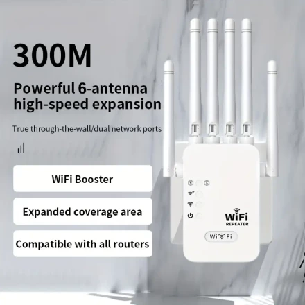 WiFi Signal Booster Extender Supports Access Point AP WiFi 6 Repeater - 1200Mbps High Speed Signal Booster, Wireless Network Amplifier, with Ethernet Port, 6 Antennas, Suitable for 3000 Square Feet, Home and Office Garage Rental House Cafe Use, etc., EU P