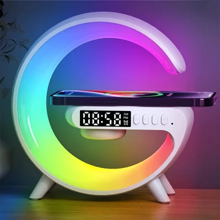 G6 Multifunction Wireless Charger Stand with RGB Lights, Display Alarm Clock Settings, ABS Material, Decorative Lights for Bedroom Living Room