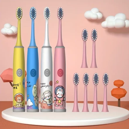 New W8 six-color battery model with 7 replaceable brush heads for students, men, women, Youngsters, fully automatic smart home fine soft toothbrush set to protect teeth and oral health, one-click start, super battery life, suitable for home travel and gif