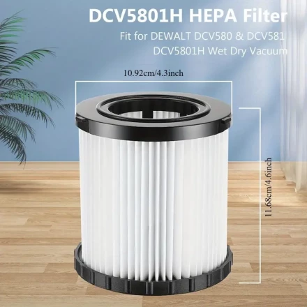 2-Pack Dewalt DCV5801H Compatible Washable Vacuum Filters, High-Efficiency HEPA Filtration, Easy Installation, Durable Plastic Material, No Battery Required