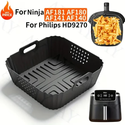 22.86 cm Reusable square Air Fryer Silicone Liners for Ninja AF140 AF141 AF180 AF181 Air Fryer for Philips HD9270 Air Fryer Silicone Basket Baking Tray Oven Accessories