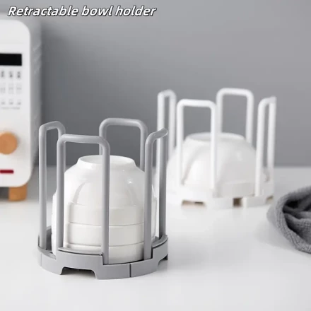 A Retractable Kitchen Draining Bowl Rack for Home Use, Featuring a Single-Layer Rotating Multifunctional Storage Rack for Bowls.