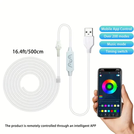 Smart Neon Strip Light, Sound Pickup Function, Synchronized Music Rhythm, APP Control, Multiple Modes, Multiple Colors to Choose From, Adjustable Brightness, Silicone Material, Can Be DIY, Applied to Create Atmosphere, Valentine'S Day Atmosphere Decoratio