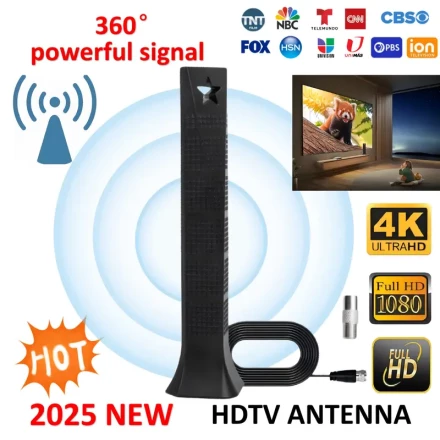 2025 High-Definition 4K Indoor/Outdoor TV Antenna - Long Distance Reception, Signal Booster, Supports HDTV, DVB-T2 & More, TV03