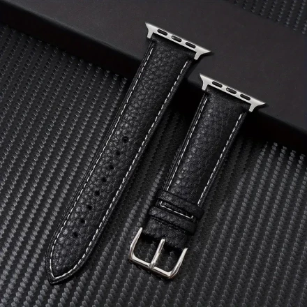 Elegant Navy Blue Lichee Pattern Synthetic Synthetic Leather Watch Band for Apple Watch 42mm, 38mm, 44mm, 40mm, 41mm, 45mm, 49mm - Stainless Steel Clasp Strap Compatible with iWatch Ultra 9, 8, 7, 6, SE, 5, 4, 3, Apple Watch Accessories