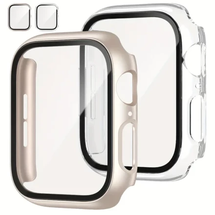 2pcs Watch Case With Tempered Glass Screen Protective, Suitable For Watch Series 8 Series 7 41mm 45mm, 40mm 44mm 38mm42mm Ultra-thin Protective Bumper, Full Protective Case, Suitable For IWatch SE/6/5/4/3/2 44mm 42mm 40mm 38mm