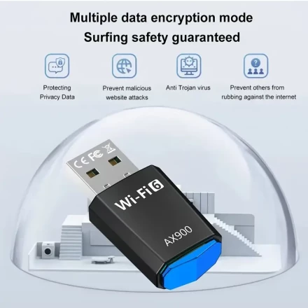 MCPIWOHY WiFi6 AX900 Mini USB Adapter, Plug and Play 2.4/5G Dual Band, Driver-Free, Compatible with Smartthings, High-Speed Network Transmitter Receiver