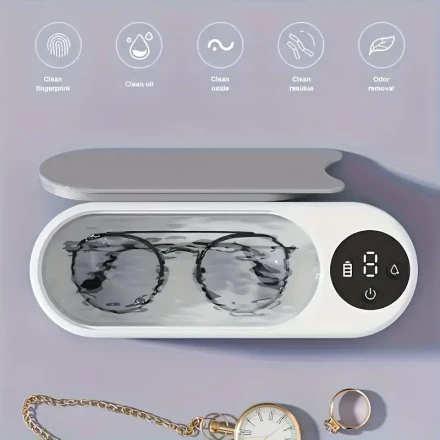 1pc Sleek Portable Jewelry & Eyewear Cleaning Machine - Cordless, USB Rechargeable with Digital Display, 360° Efficient Cleaning for Glasses, Braces, Retainers, Watches & Necklaces - Ideal for Home & Travel Use