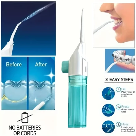 Portable and lightweight manual oral irrigator, water floss toothpick, portable oral irrigator dental floss and teeth cleaner, very suitable for teeth cleaning and oral care, no need for electricity, suitable for home travel