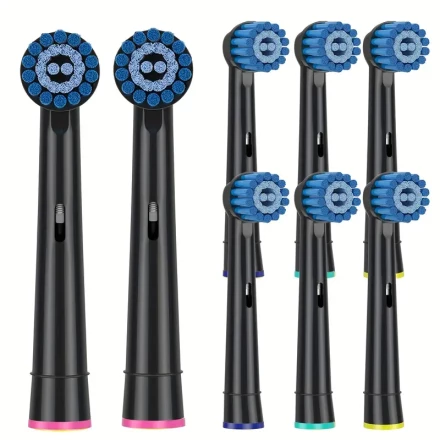 Soft Bristle Sensitive Clean Replacement Brush Heads for Oral B Electric Toothbrush - Gentle for Sensitive Gums - Compatible with Oral B, Black,8 Count