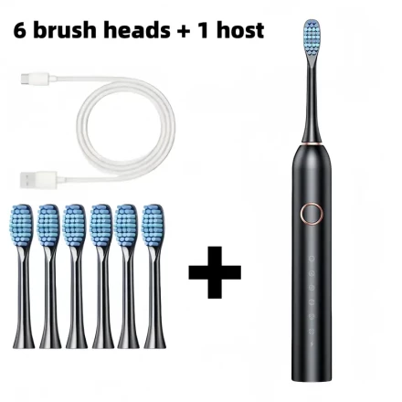 New USB Rechargeable Electric Toothbrush 2/6 Brush Heads Full Body Sonic Levitation Dupont Whitening Care Toothbrush with 6 Working Modes and 800mAh Large Capacity Battery