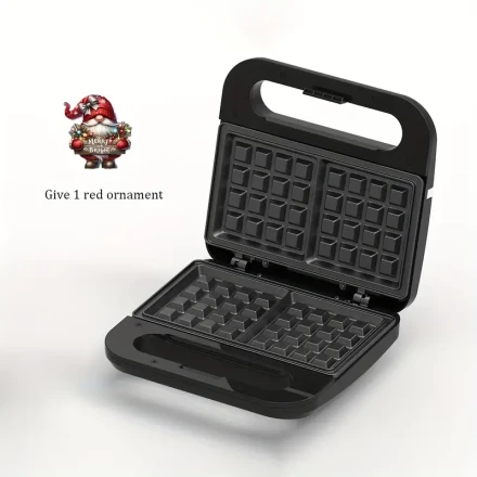 Compact Multi-Function Waffle Maker with Decorative Accessories - Quick Heat, Touch Control, 1000W Electric Breakfast & Cake Maker, Non-Stick Plates, Ideal for Home Use - Black