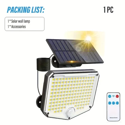 Smart Outdoor Solar Floodlight, Freestanding Solar Panel, 153 LED Solar Exterior Lights,, Angle Adjustable, for Porch, Patio, Garage, Camping Lights