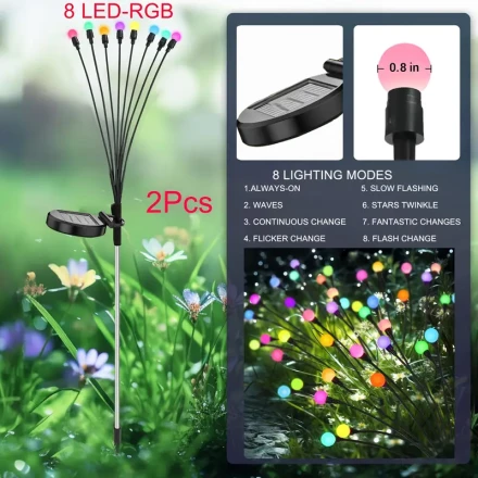 Solar Lights, 2/1 Pack 12/8 LED Solar Lights, Decorations Lights, Solar Swaying Lights, Firefly Lights for Halloween Decorations Patio Decor, Big Bulb Solar Swaying Lights