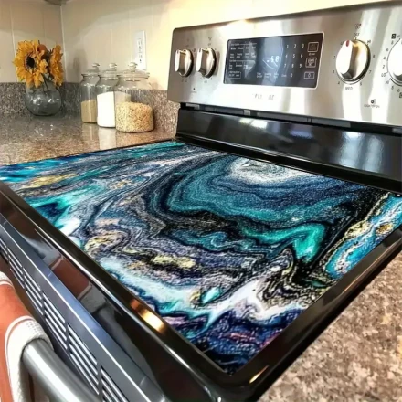 A Marine Texture Gas Stove Protector - High Temperature Resistant And Scratch-Proof, Featuring a Marine Design That Is Easy to Clean, Bringing a Natural Brightness to The Kitchen.