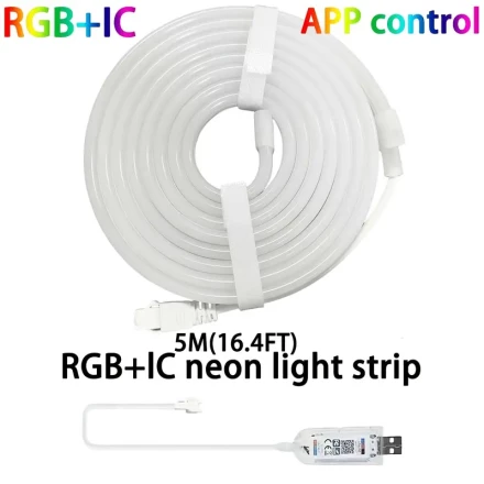 Smart RGB+IC Neon LED Strip Lights with Music Sync -, Multi-Mode, Remote & App Control for Bedroom, Living Room, Garden Decor - USB Powered, 5.0meter/4.0meter/298.7cm/100.58cm Options, Christmas Decor