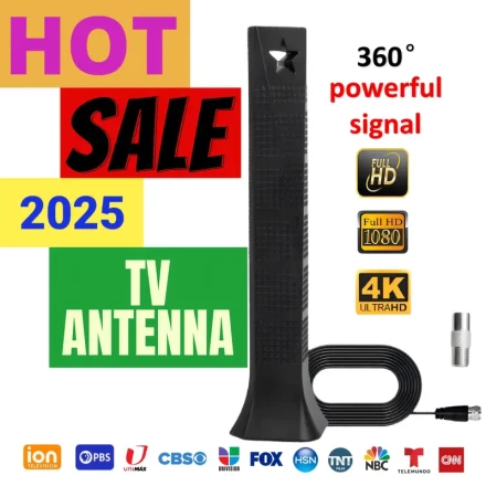 Long-Range HDTV Antenna – 6800 Mile Reception, 4K Ultra HD and Full HD 1080P Support, Indoor/Outdoor Use, Compatible with Multiple TV Channels Including ION, HDPS, USBS, Fox, ABC, NBC, and More, Outdoor Antenna|Streamlined Antenna|Highquality Connectors, 