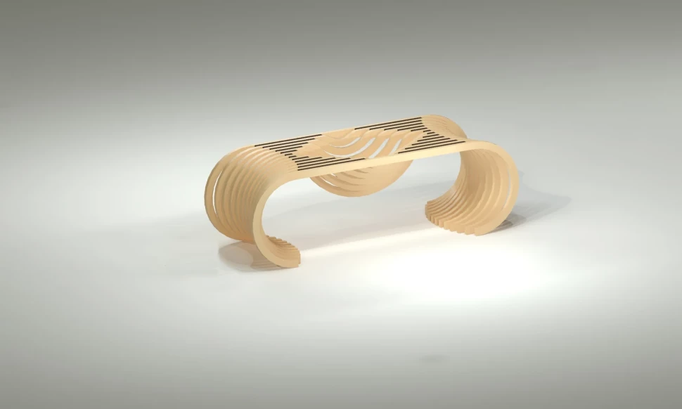 Designer bench with a cutout