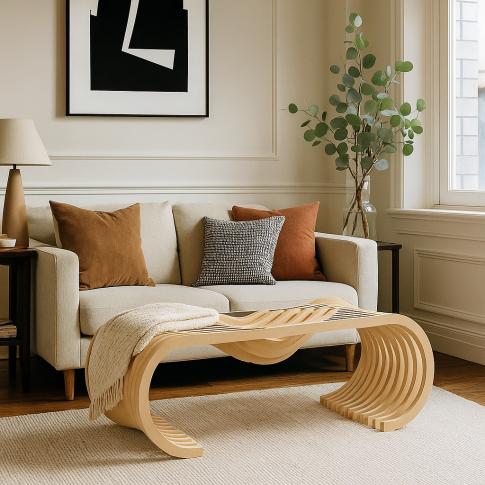 Designer bench with a cutout