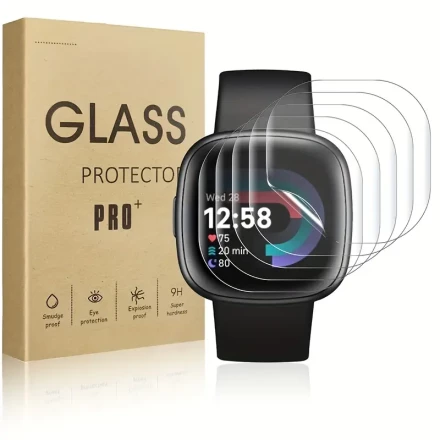 Reayou Screen Protector for Fitbit Sense 2 & Versa 4 - Full Coverage Premium TPU Soft Flex Film with HD Clear Anti-Scratch Protection, 9H Hardness, Glossy Surface