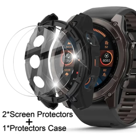 1pc Silicone 2-in-1 Protective Case and Screen Protector for Garmin Fenix 8, Full Coverage AMOLED Display Guard, Shockproof Soft Bumper Accessory, Solid Pattern, Non-Waterproof