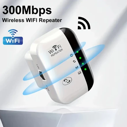 1pc WiFi Repeater Extender, 3000Mbps Wireless Signal Booster with Ethernet Port, Quick Setup, Supports 60 Devices, 9860 Sq Ft Coverage, Compatible with Amazon Alexa, RouterOS Operating System, Push Button Control, Internal Antenna, 2.4GHz Single Band, Eur