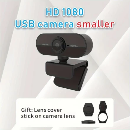 HD 1080P Mini USB Camera with Lens Cover, Built-in Microphone, Auto Exposure, Manual Focus, USB Powered, 36V Max, 1080p Video Capture Resolution, for Computer, Conference, Student Classroom, Work Use
