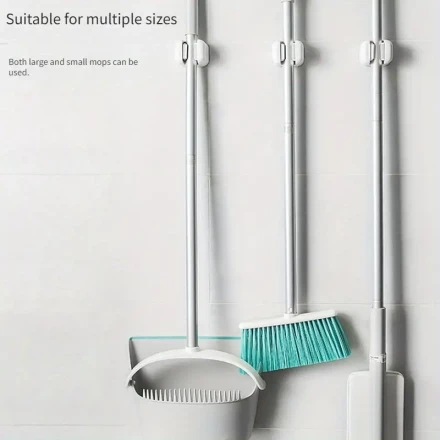 3pcs Nordic Style No-Drill Wall Mounted Mop and Broom Holder - Strong Adhesive, Waterproof Cleaning Tool Organizer for Kitchen & Bathroom, Ideal for Smooth Surfaces, Bathroom Cleaning Tools