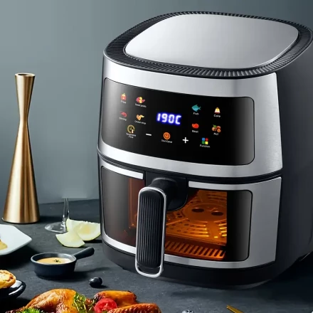 6-Liter Air Fryer with Intelligent Cooking Program, Large Capacity Multifunctional Electric Fryer, Stainless Steel Kitchen Appliance, 220-240V, No Battery Included, 1350W