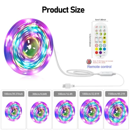 IC LED Light Strip with RGB Colorful Music Synchronous Color Change, Wireless LED Light with Intelligent Application Control Remote Control, Bedroom Living Room Computer TV Wall Backlight LED Light Strip, Family Gathering Party Christmas Decoration Lighti