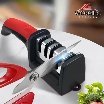 1pc WONGIRL 4-Stage Professional Knife Sharpener, Tungsten Diamond Ceramic, Quick Sharpener for Kitchen Knives and Scissors, Multifunctional Fine Grinding Tool, Durable Plastic Material