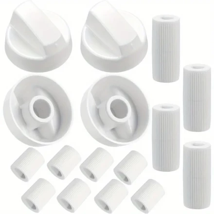 4 Pack White Universal Control Knobs Set with 12 Adapters - Durable ABS Material, Compatible with Various Oven Stove Range Models, Easy Installation Replacement Stove Knobs