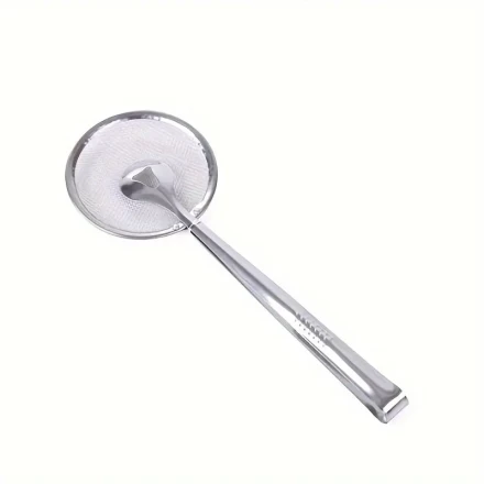 1pc Stainless Steel Frying Oil Strainer Spoon with Clip and Clamp - High Temperature Resistant Kitchen Colander for Cooking, Eid Al-Adha Mubarak Gift Idea