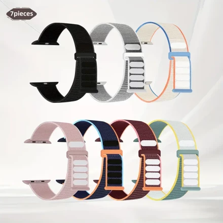 7pcs Sport nylon loop strap compatible for iWatch strap 38mm40mm41mm42mm44mm45mm46mm49mm, suitable for men and women, adjustable breathable woven strap suitable for iWatch series 10/9/8/7/6/5/4/3/2/1/SE/
