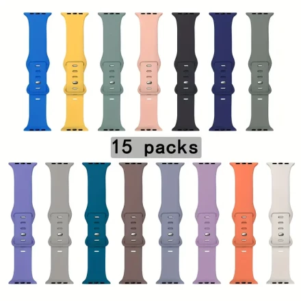 15-Pack Silicone Sport Straps for Apple Watch, Comfortable and Durable Replacement Bands, Multiple Colors