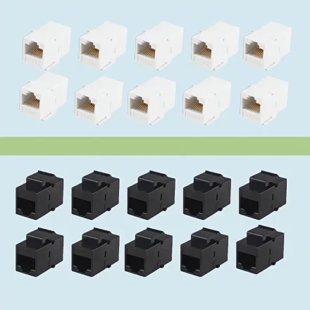 Cat6 Keystone RJ45 Coupler, Female to Female Plug-in Straight Coupler, PC Flame Retardant, Information Network Module, Black and White